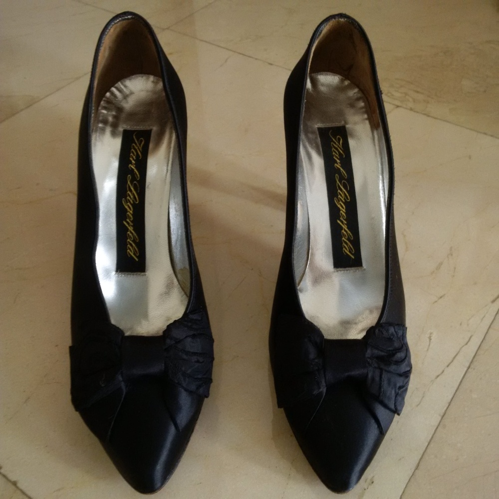 Karl Lagerfeld Black Satin Heels Size 6